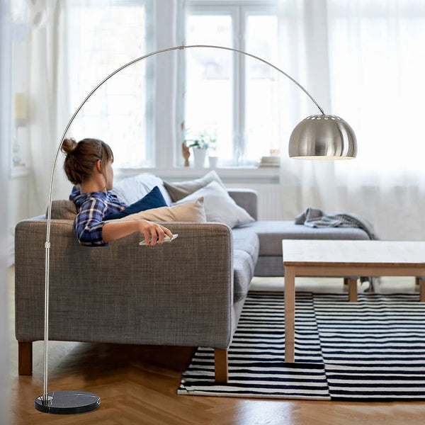 Lampadaire en marbre nordique pliant avec arc rotatif en argent