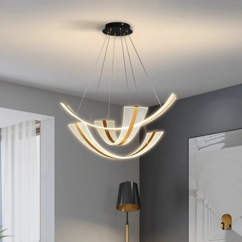 Lustre design contemporain pour salle à manger avec éclairage intérieur LED décoratif