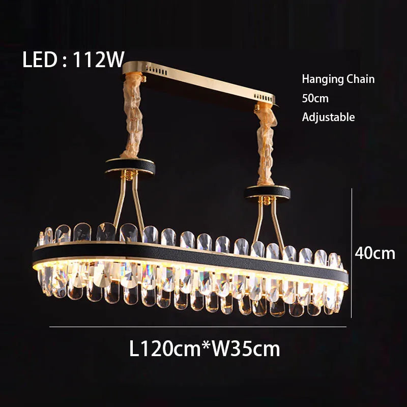 Lustre en cuir LED Cristal Luxueux Rond Suspendu Moderne - Élégance Brillante