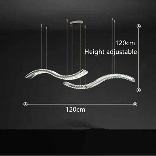 Lustre Moderne en Cristal et Acier Inoxydable - Longue Bande Luxueuse