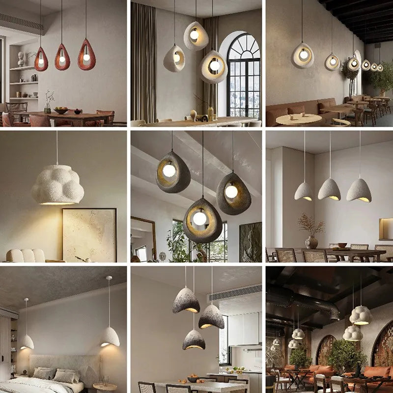 Nordic Wabi Sabi : Lampe suspension LED minimaliste pour salle à manger, salon et chambre