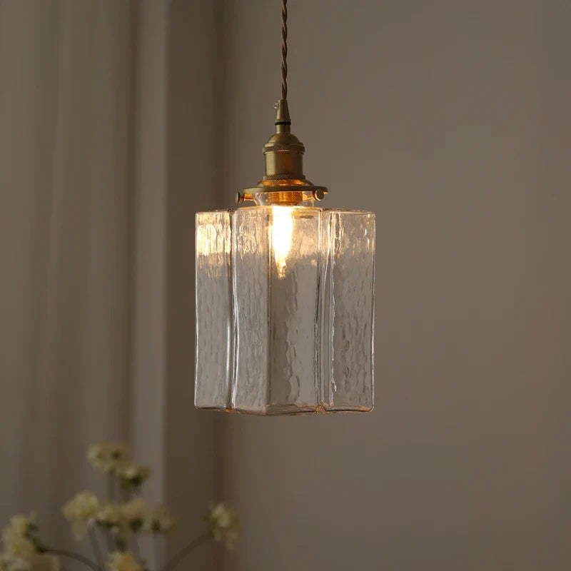 Suspension japonaise vintage en verre et laiton LED