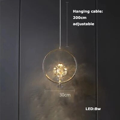 Lustre LED en Cuir et Verre