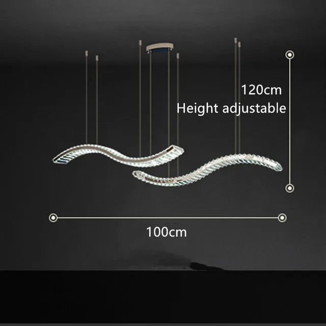 Lustre Moderne en Cristal et Acier Inoxydable - Longue Bande Luxueuse