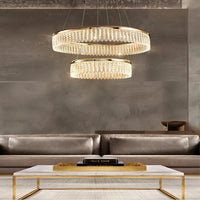 Lustre LED en cristal Losange Rond à plusieurs anneaux de luxe 2024