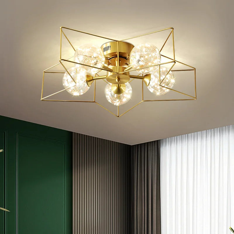 Lustre Cuivre Moderne et Minimaliste avec Étoile LED