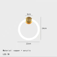 Applique murale LED design en laiton avec anneau acrylique gradable