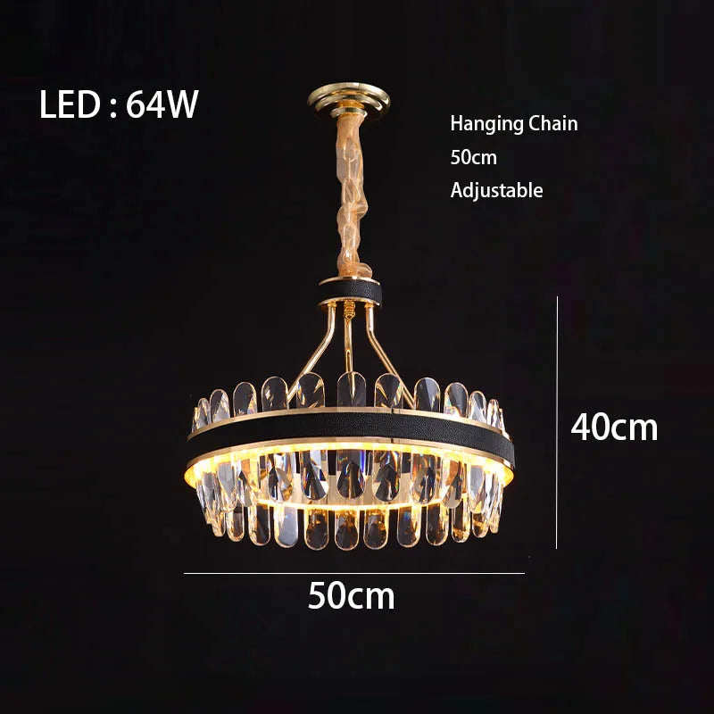 Lustre en cuir LED Cristal Luxueux Rond Suspendu Moderne - Élégance Brillante