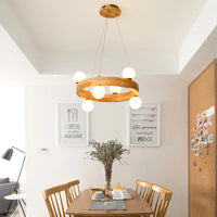 Lustre Nordique en Bois Rond pour un Éclairage Créatif Japonais dans la Salle à Manger