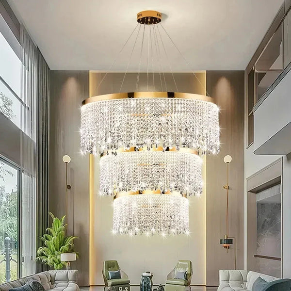 Lustre de luxe en cristal doré à Led.