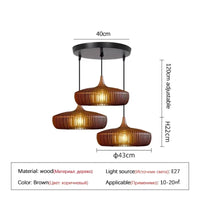 Lustre en bois rond rétro pour table de restaurant avec LED - Style Vintage et Élégance Moderne