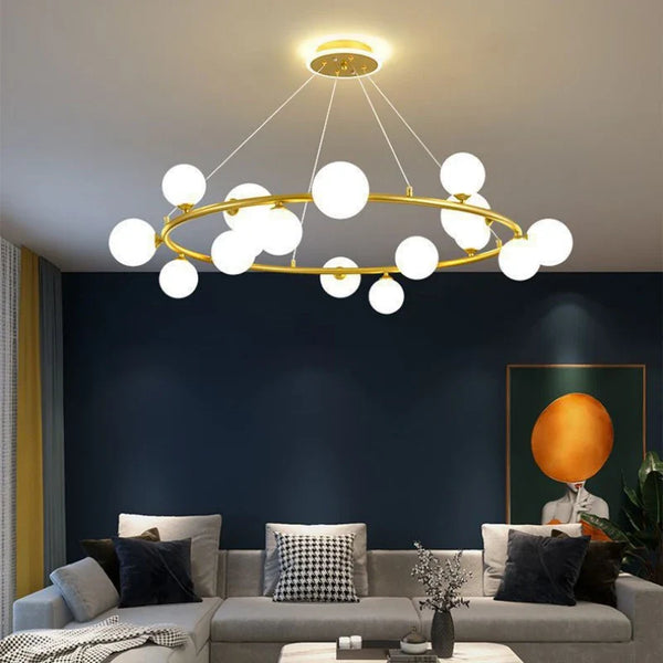 Lustre Moderne en Verre avec Anneau Mat et Fil Réglable - Élégance Contemporaine