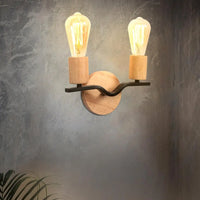 Applique murale double tête bois et fer loft