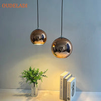 Suspension vintage loft boule de verre plaqué or et argent - Édition Luxe