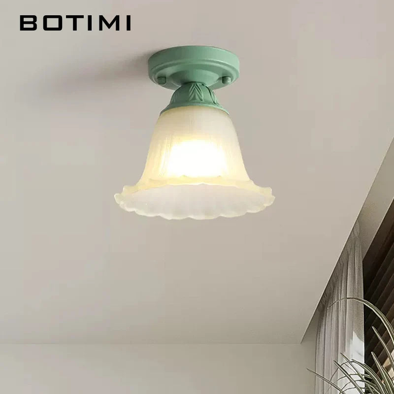 Plafonnier Botimi Campagne en Verre Dépoli et Métal Vert