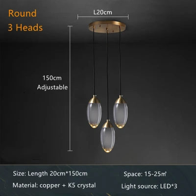 Lustre de salle à manger en cristal K5 de luxe moderne en cuivre salon prestige