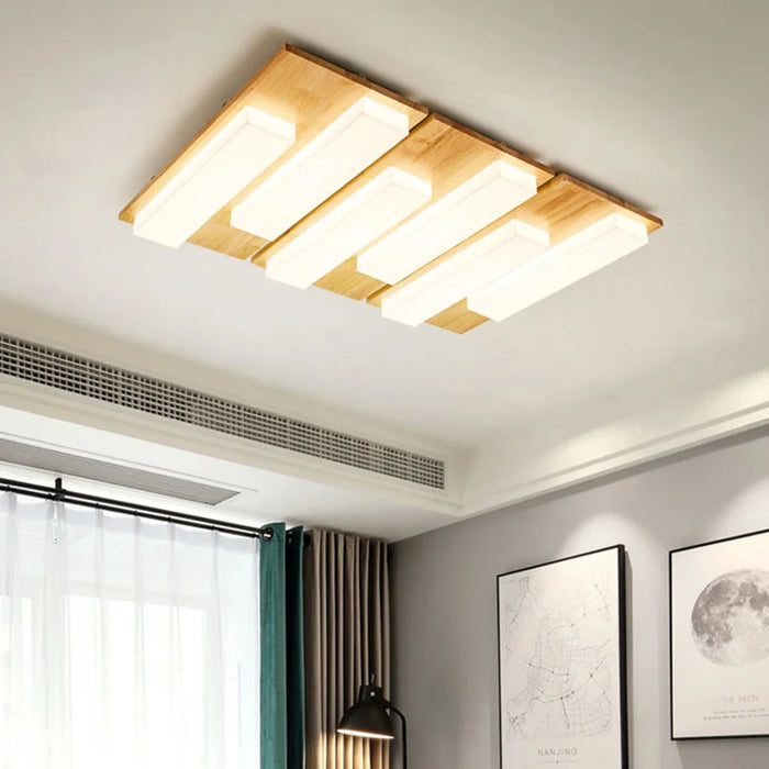 Plafonnier LED Bois Véritable Moderne - 4/6/9 Têtes Luminaire Intérieur