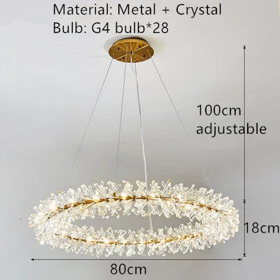 Lustre en cristal Fleur Luminaire de Luxe avec Anneaux Ronds - Collection Élégance Cristalline