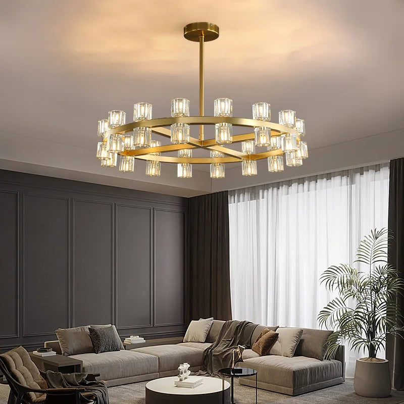 Lustre moderne en cuivre LED Crystaluxe pour hôtel et foyer