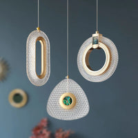 Lustre En Cristal Géométrique Or Émeraude LED Nordique