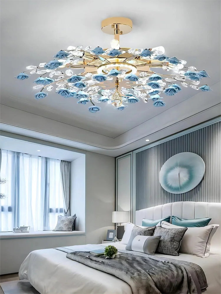 Plafonnier de luxe moderne en céramique avec fleurs en cristal
