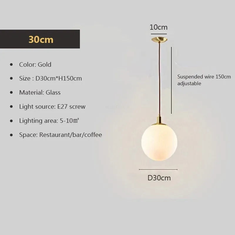 Lustre Nordique en Verre: Suspension Boule Ronde Design 8-50 cm pour Maison, Bar, Chambre, Salon et Café