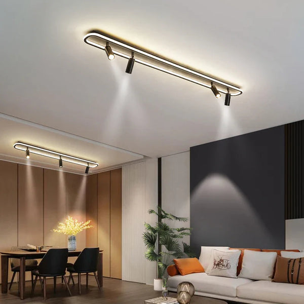 Lustre LED Minimaliste en Bande Acrylique avec Projecteur Moderne - Design Épuré