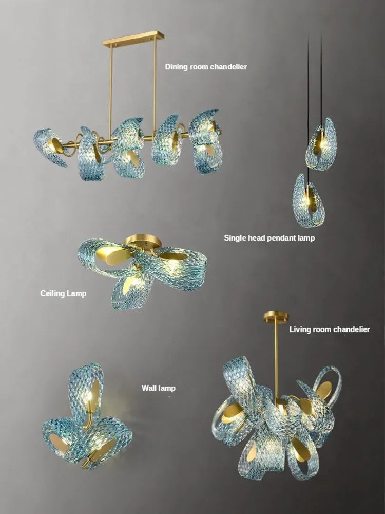Lustre moderne en verre design "Feuille de Paon" LED suspendu