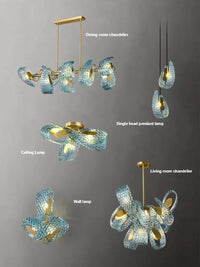 Lustre moderne en verre design "Feuille de Paon" LED suspendu