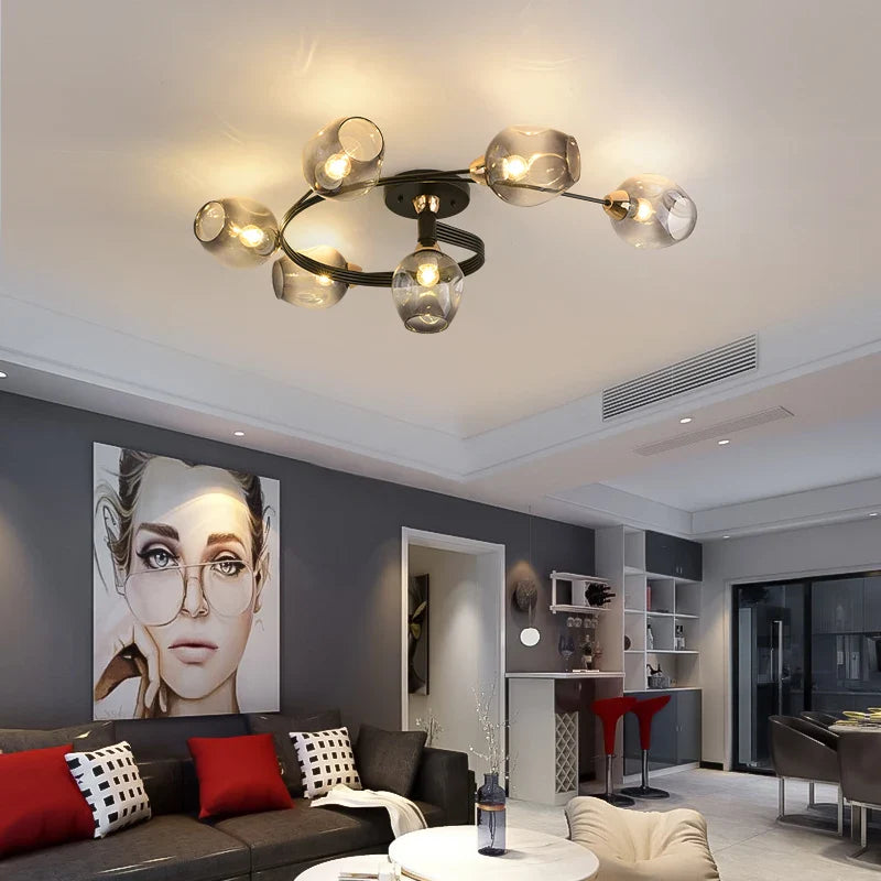 Lustre suspendu en verre moléculaire pour un éclairage LED nordique dans la maison