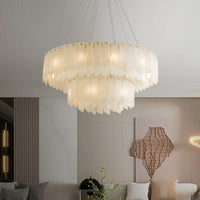 Lustre Luxe en Marbre Naturel Espagnol avec Éclairage LED Moderne