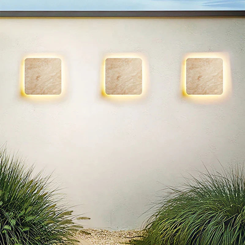 Applique murale Yellowstone en pierre naturelle, LED étanche IP65, design carré, pour villa, cour, entrée, couloir et restaurant - Lumières décoratives