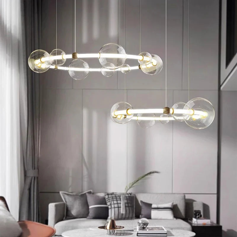Lustre de luxe à bulles à LED en verre transparent créatif