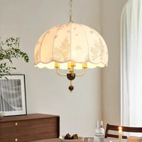 Lustre médiéval français vintage en bois et tissu - Élégance intemporelle