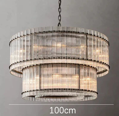 Lustre de luxe en cristal Double Anneau Doré LED Suspendu