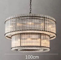 Lustre de luxe en cristal Double Anneau Doré LED Suspendu
