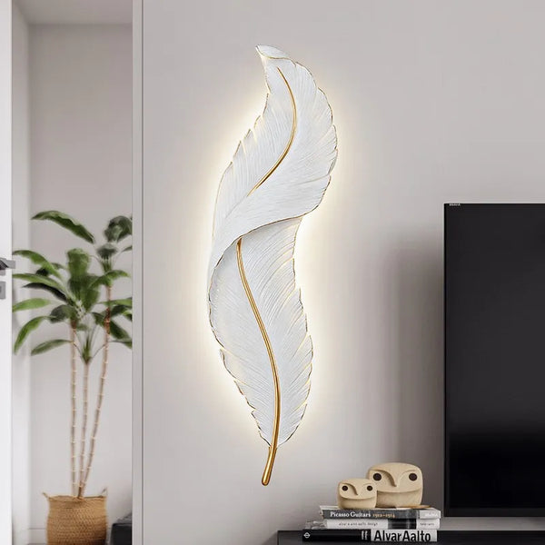 Applique murale LED Plume en résine - Modèle Moderne aux Couleurs Rose et Bleu