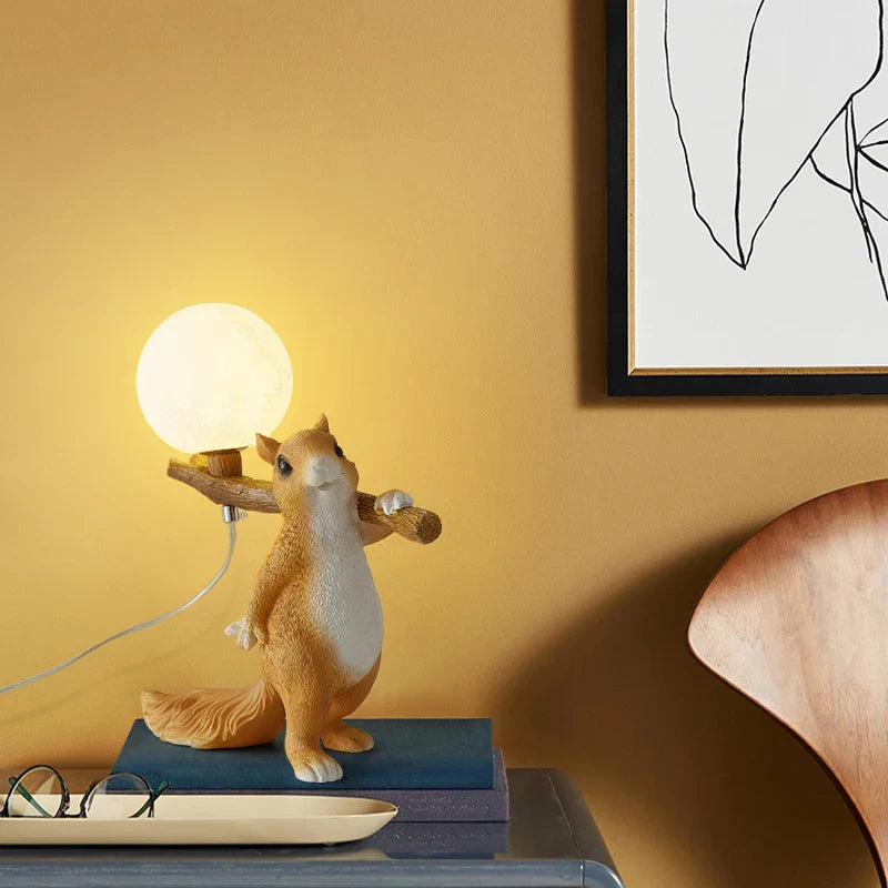 Lampe de Table Nordique Créatif LED Animal Écureuil