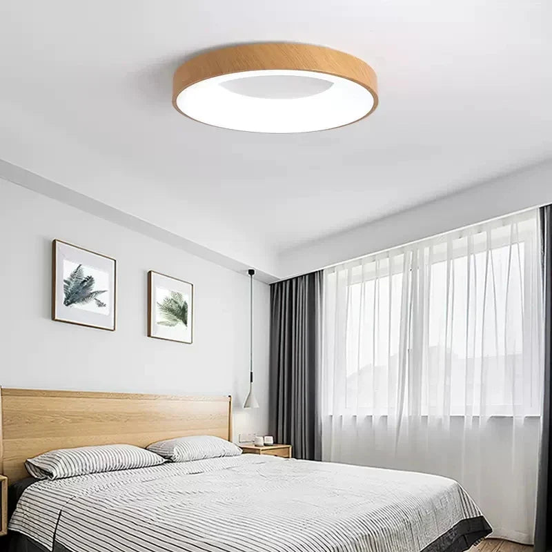 Plafonnier Led rond Ultra-fin Grain de Bois Prestige
