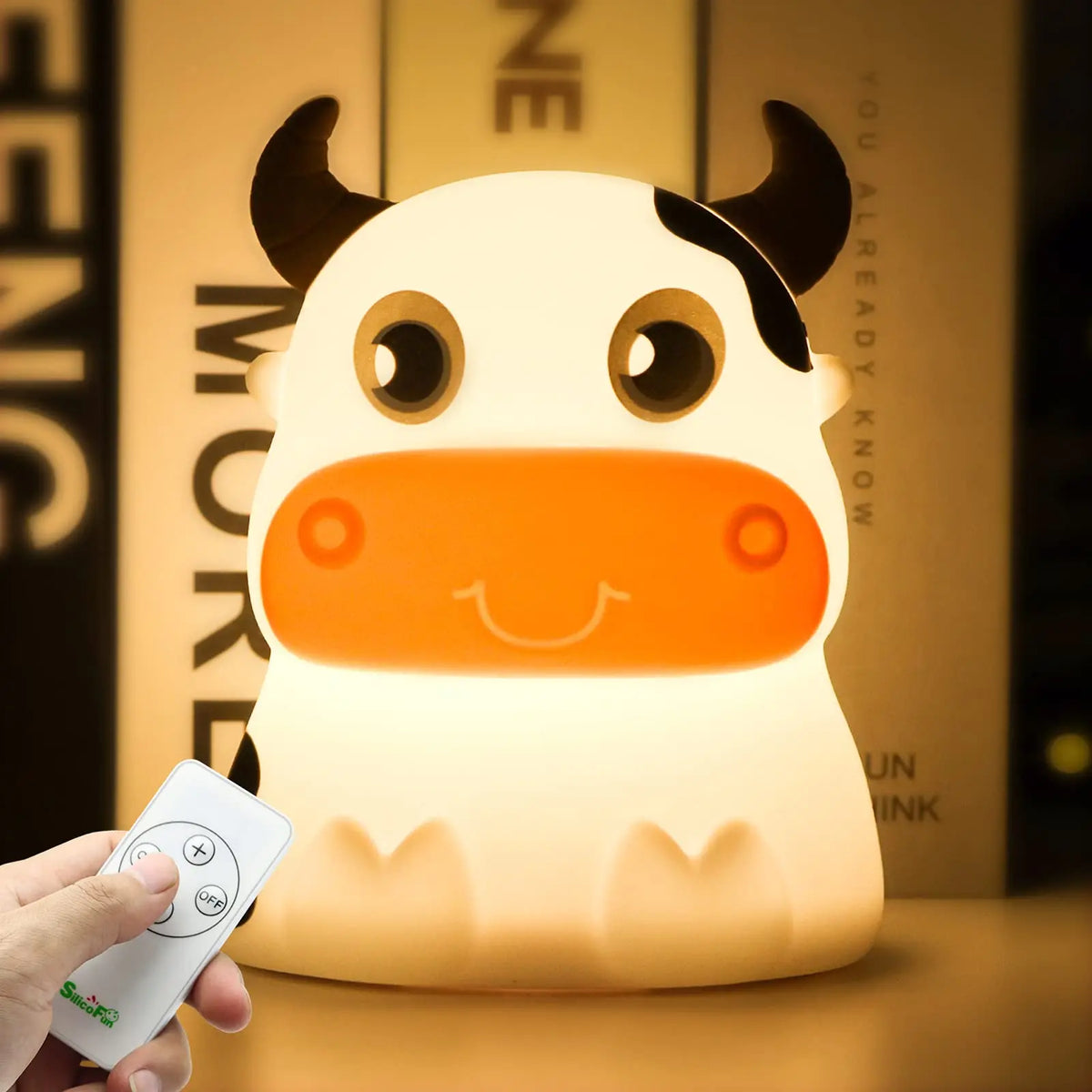 Veilleuse Mignon Vache 7 Couleurs En Silicone Souple - Lampe Enfant Veilleuse À Distance LED