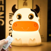 Veilleuse Mignon Vache 7 Couleurs En Silicone Souple - Lampe Enfant Veilleuse À Distance LED