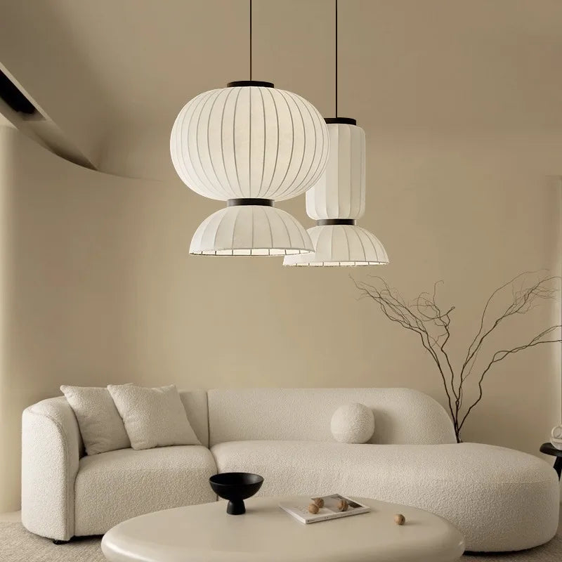 Lustre boule ovale en tissu japonais en soie design