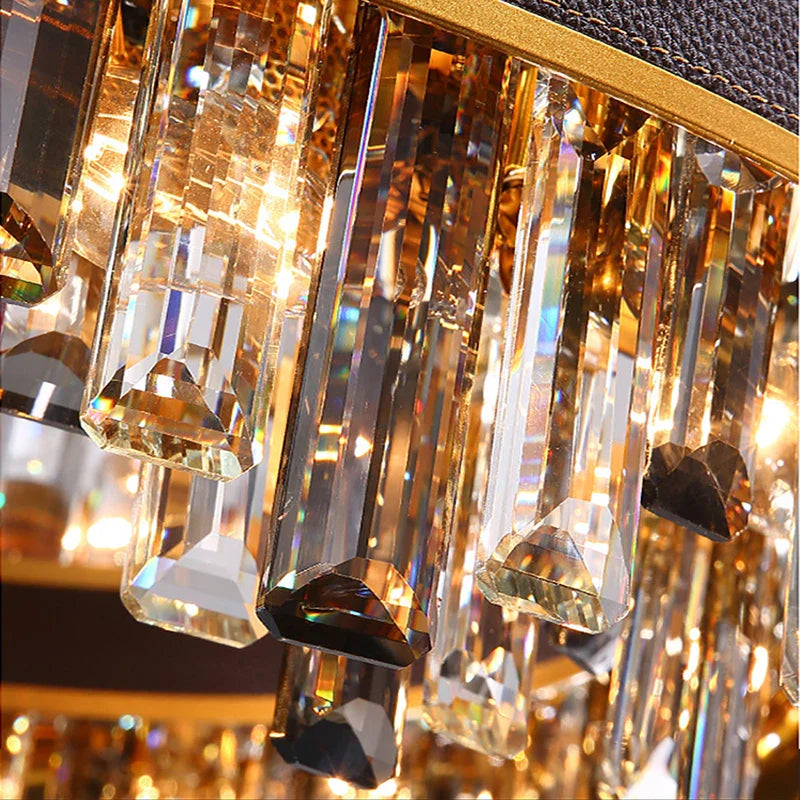 Lustre de Luxe Vintage Design 2024 - LED Cuir Cristal Élégant