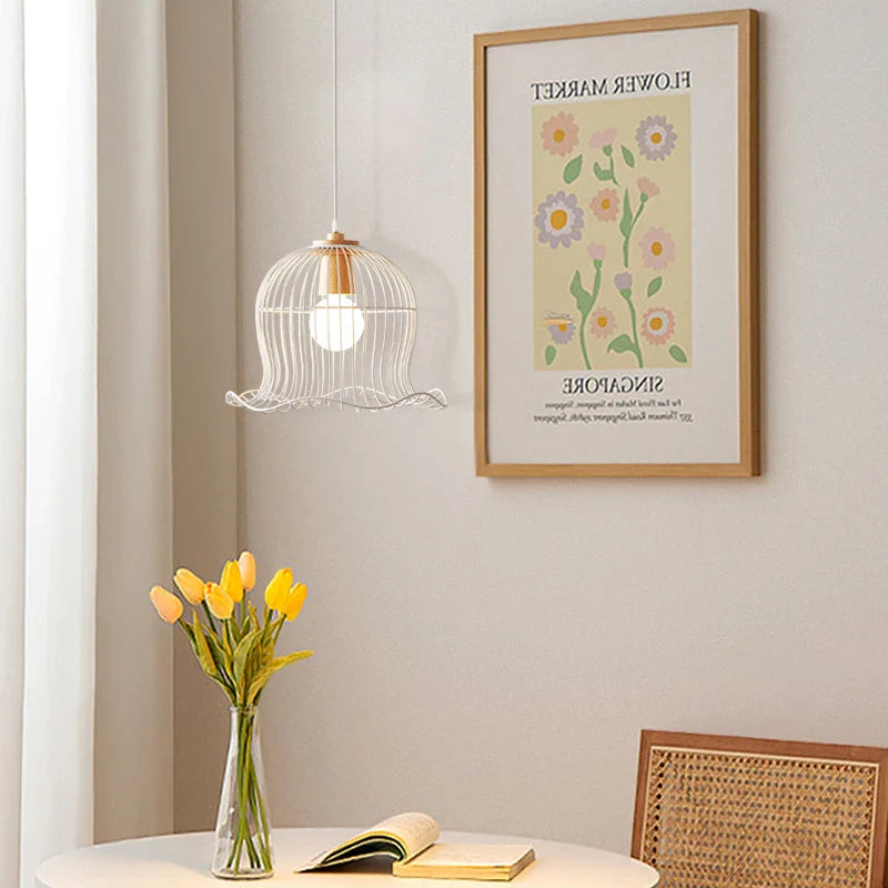 Suspension Lumineuse en Métal Blanc Nordique Forme de Fleur pour Restaurant et Salon