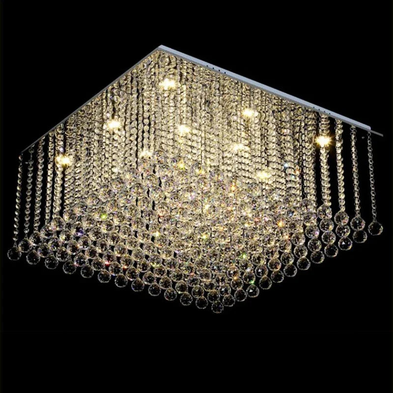 Lustre en cristal carré encastré pour salon de luxe : Lustres en cristal suspension LED de haute qualité