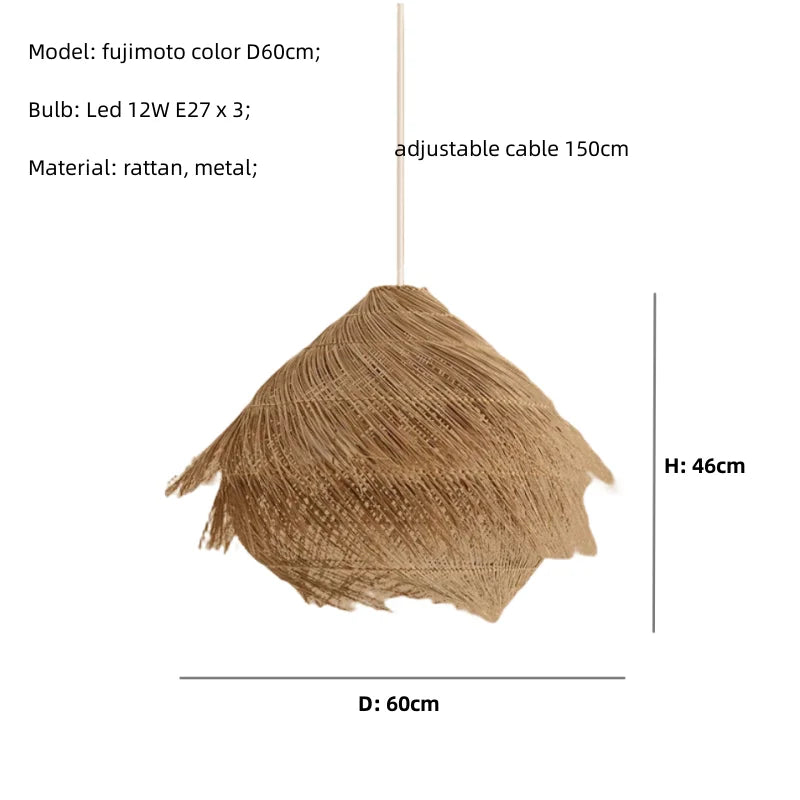 Suspension lumineuse Japonais Wasabi en Rotin avec Led pour Salle à Manger