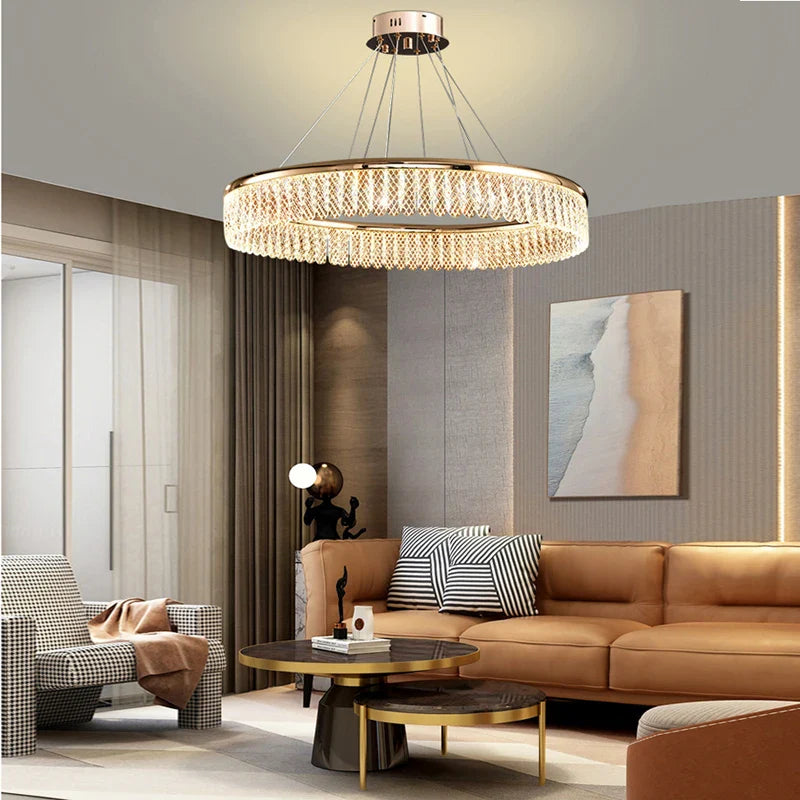 Lustre LED en cristal Losange Rond à plusieurs anneaux de luxe 2024