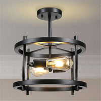 Plafonnier rétro semi-encastré 2 lumières bois vintage pour ferme industrielle - Édition Limitée