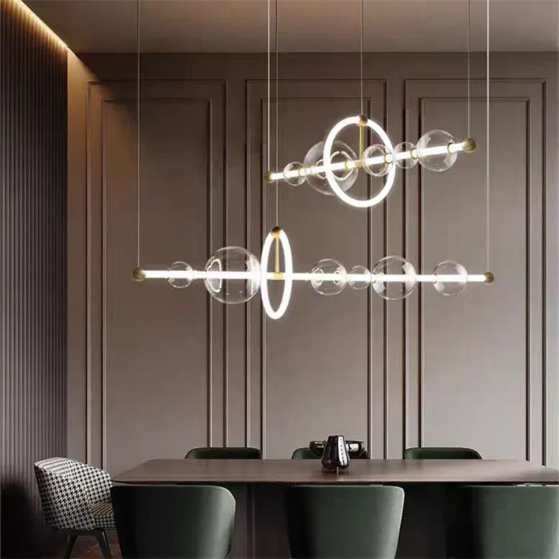 Lustre de luxe à bulles à LED en verre transparent créatif