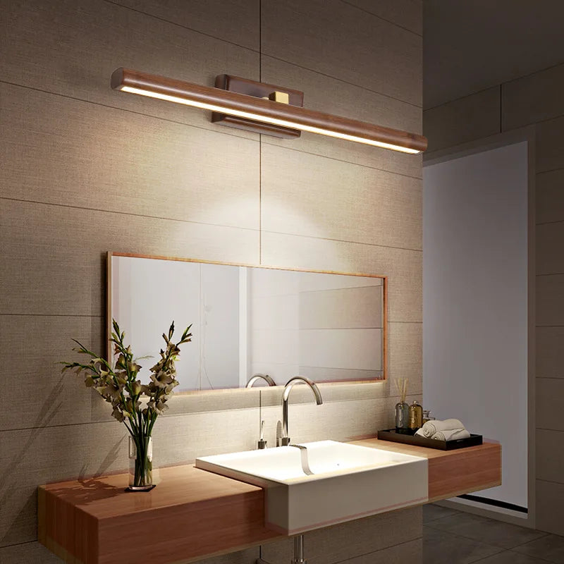 Applique murale scandinave en noyer noir avec éclairage LED pour miroir
